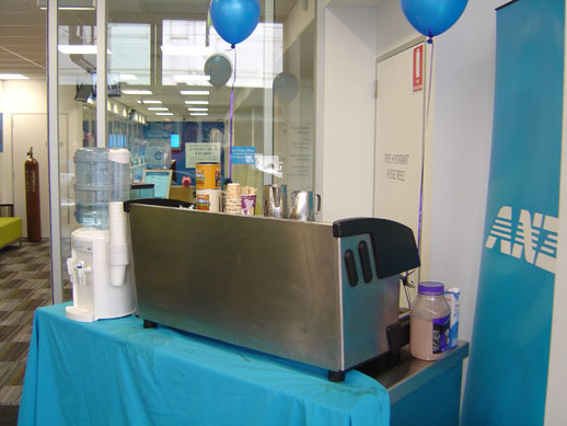 The Coffee Cure - Mobile Coffee Cart  - Shown here at the opening of the ANZ Bourke St Branch. The Coffee Cure servicing Melbourne Metro, CBD, Mornington Peninsula, Frankston, Geelong and most of Victoria