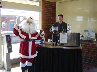 The Coffee Cure - Mobile Coffee Cart  - Shown here at Carrum Railway Station as part of Connex's annual Santa Coffee Morning. The Coffee Cure servicing Melbourne Metro, CBD, Mornington Peninsula, Frankston, Geelong and most of Victoria
